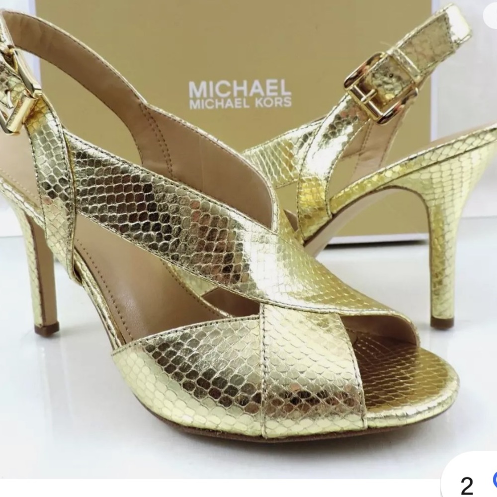 New in Box Michael Kors Gold Snakeskin  Becky Sandals Size 8